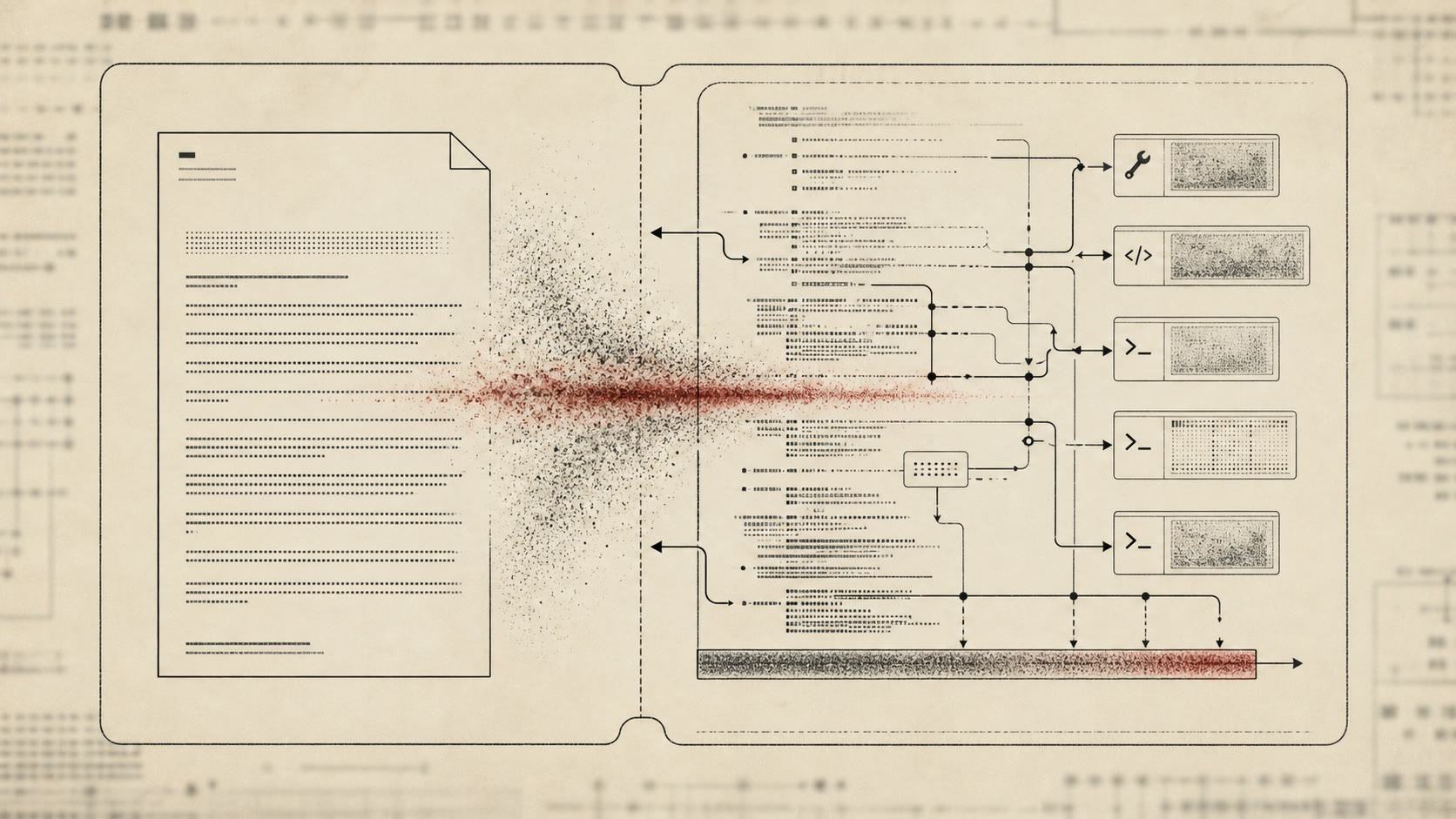 Technical diagram showing procedural context traces contaminating an identity document